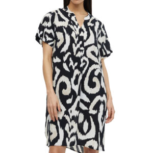 H&M Viscose Short Sleeve V-neck Loose Fit Black Beige Tunic Dress - XXL