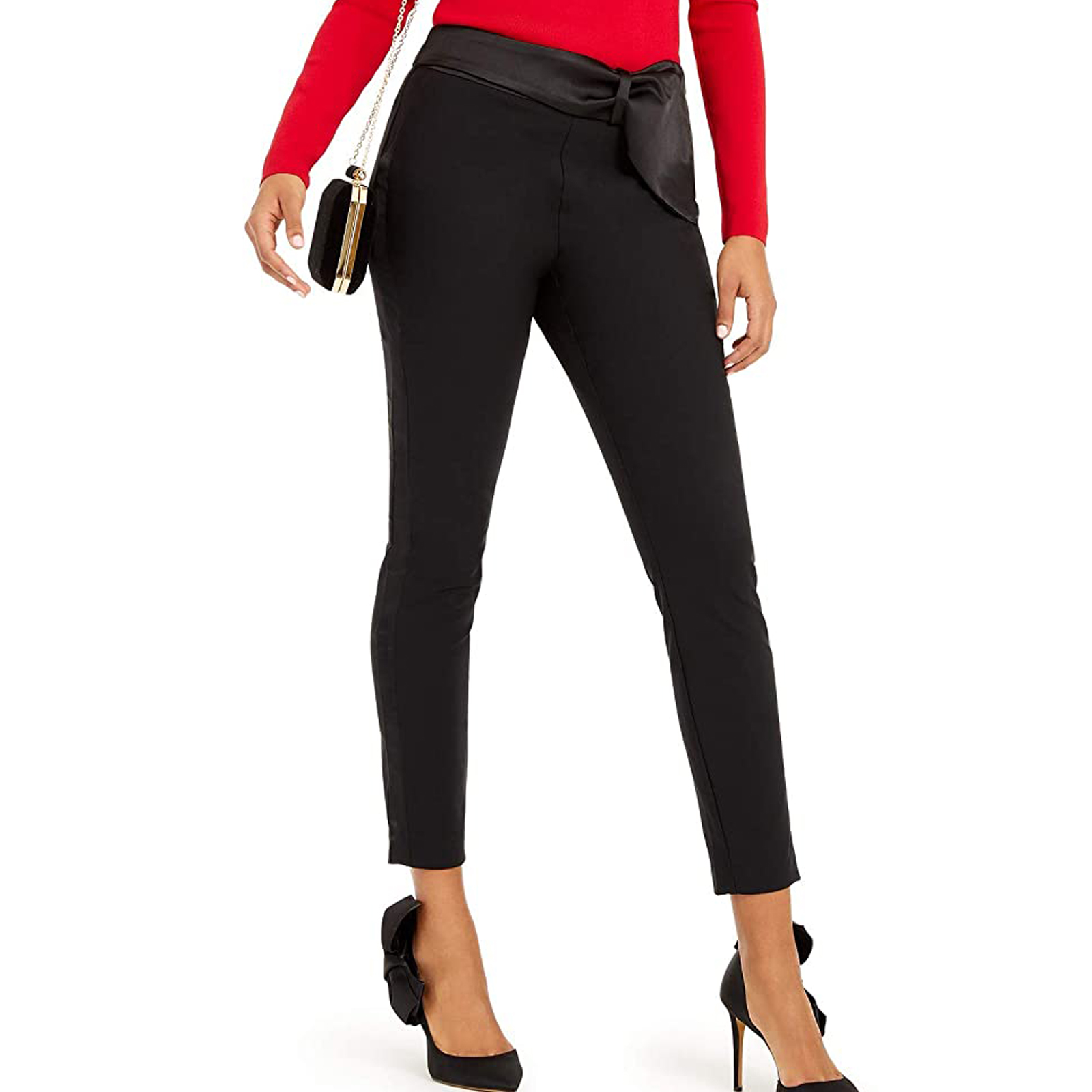 INC INTERNATIONAL Bow Tapered Stretchy Pull-on Black Pants - Size 14 INC INTERNATIONAL Bow Tapered Stretchy Pull-on Black Pants - Size 14