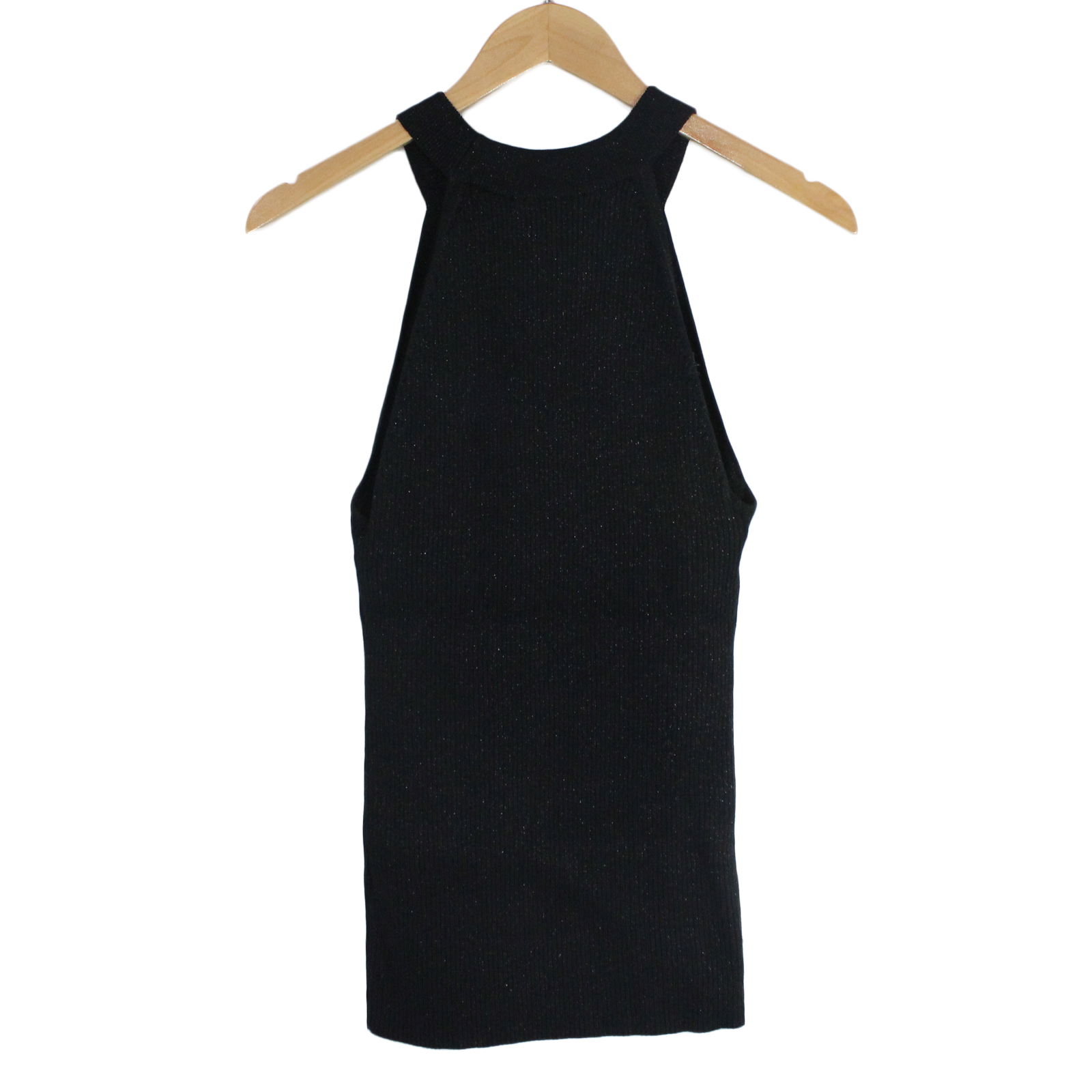INC INTERNATIONAL Rayon Blend Halter Metallic Stretchy Black Top - Large INC INTERNATIONAL Rayon Blend Halter Metallic Stretchy Black Top - Large