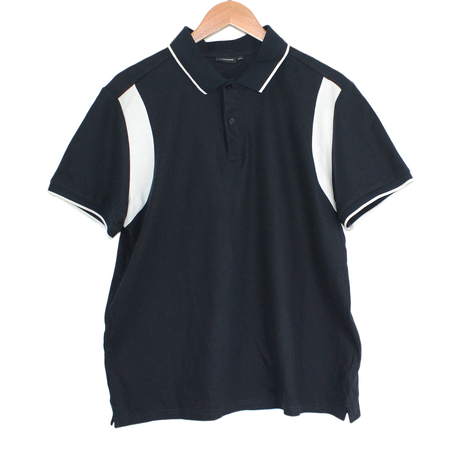 J. Lindeberg Cotton Knit Polo Short Sleeve Navy Blue Top - Large