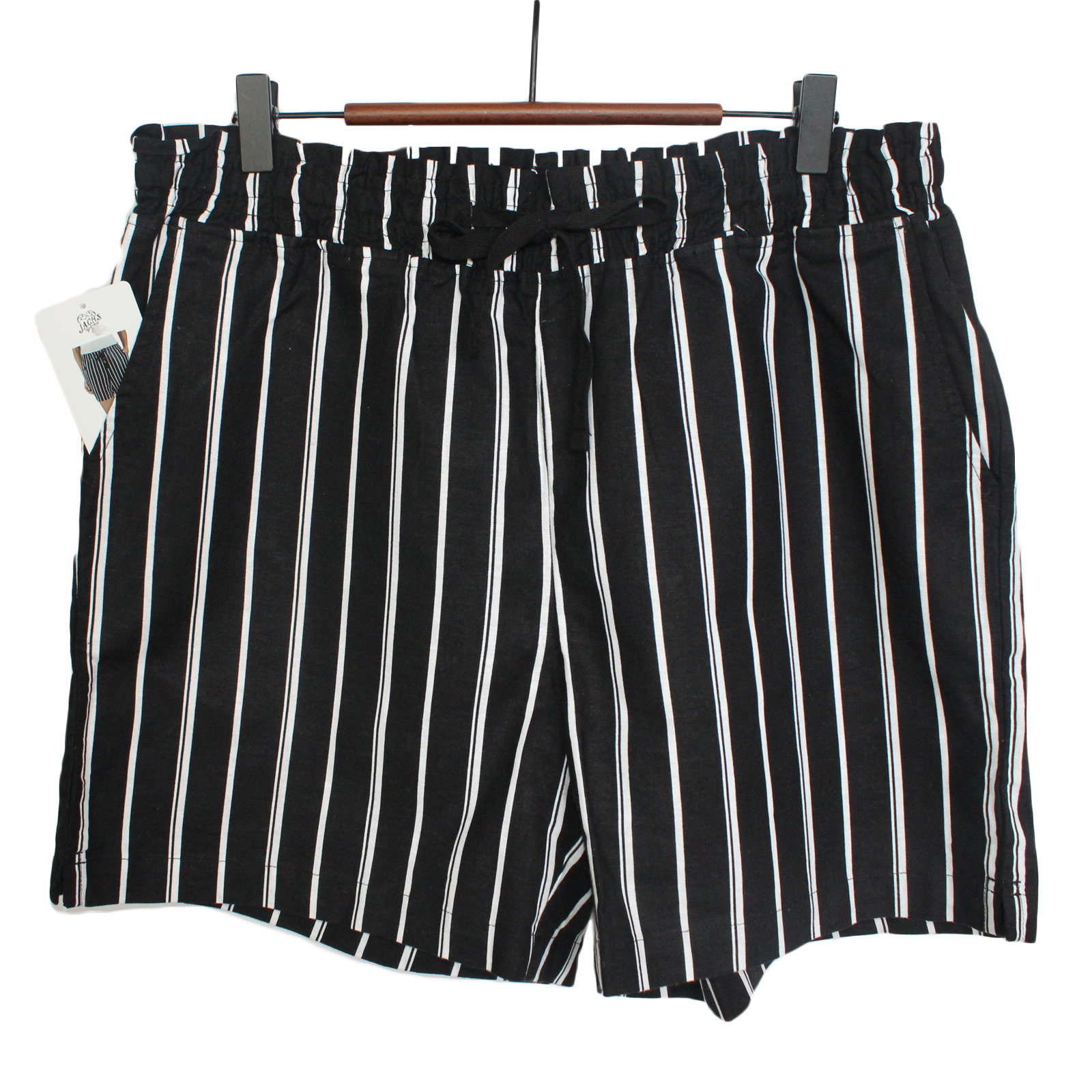 JACHS GIRLFRIEND Cotton Linen Pull-on Striped Black Shorts