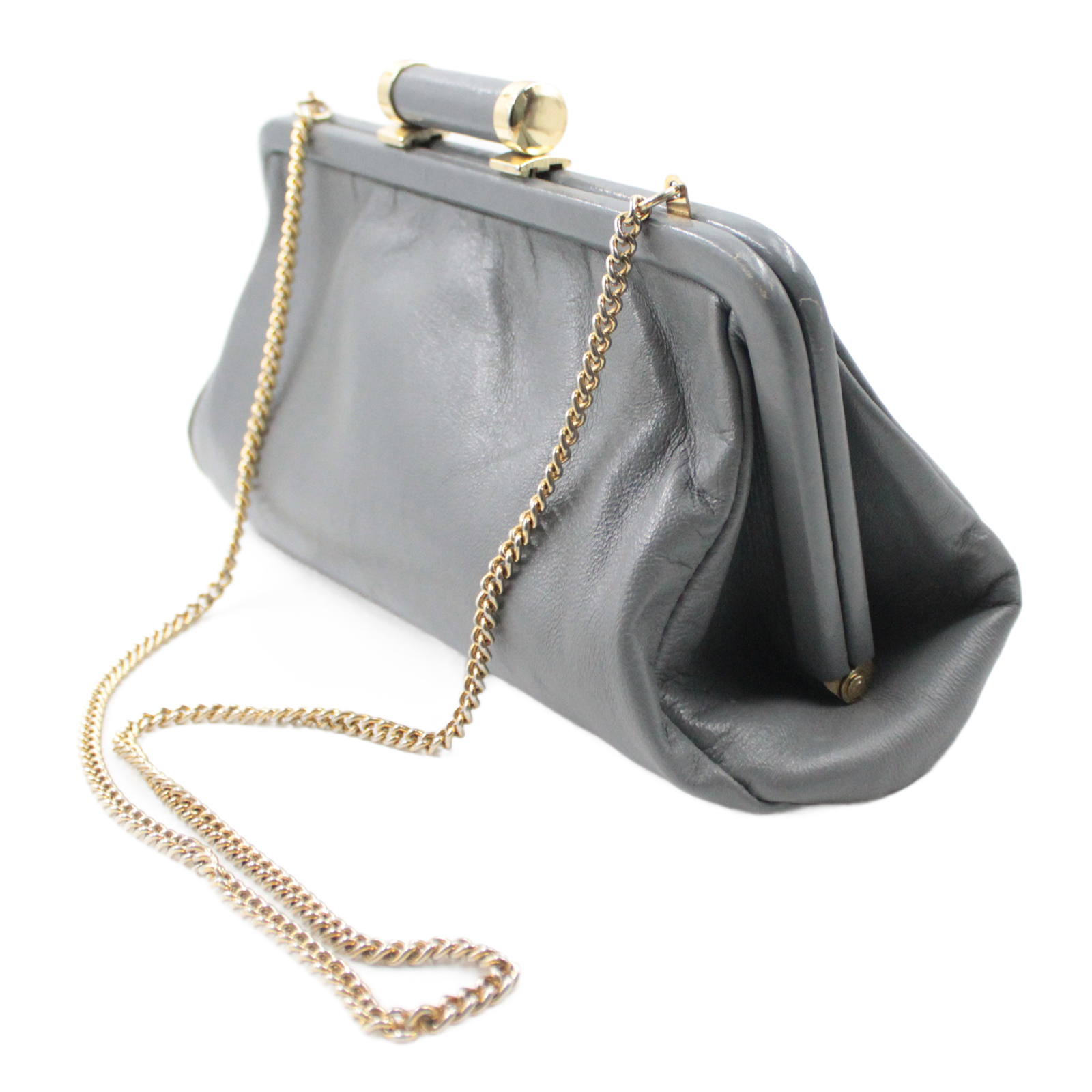 JANE SHILTON Smooth Vintage Leather Retro Grey & Gold Handbag JANE SHILTON Smooth Vintage Leather Retro Grey & Gold Handbag