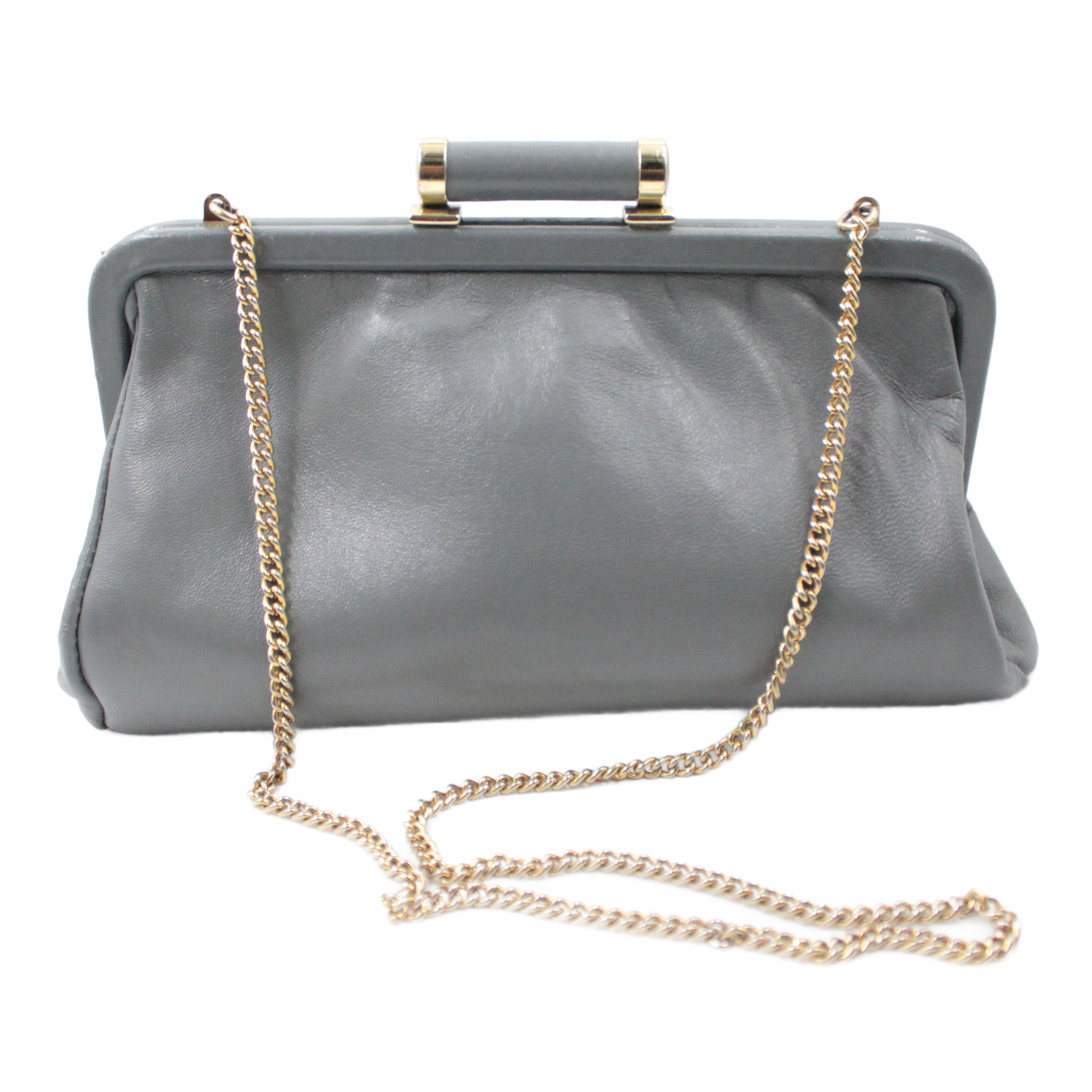 JANE SHILTON Smooth Vintage Leather Retro Grey & Gold Handbag JANE SHILTON Smooth Vintage Leather Retro Grey & Gold Handbag