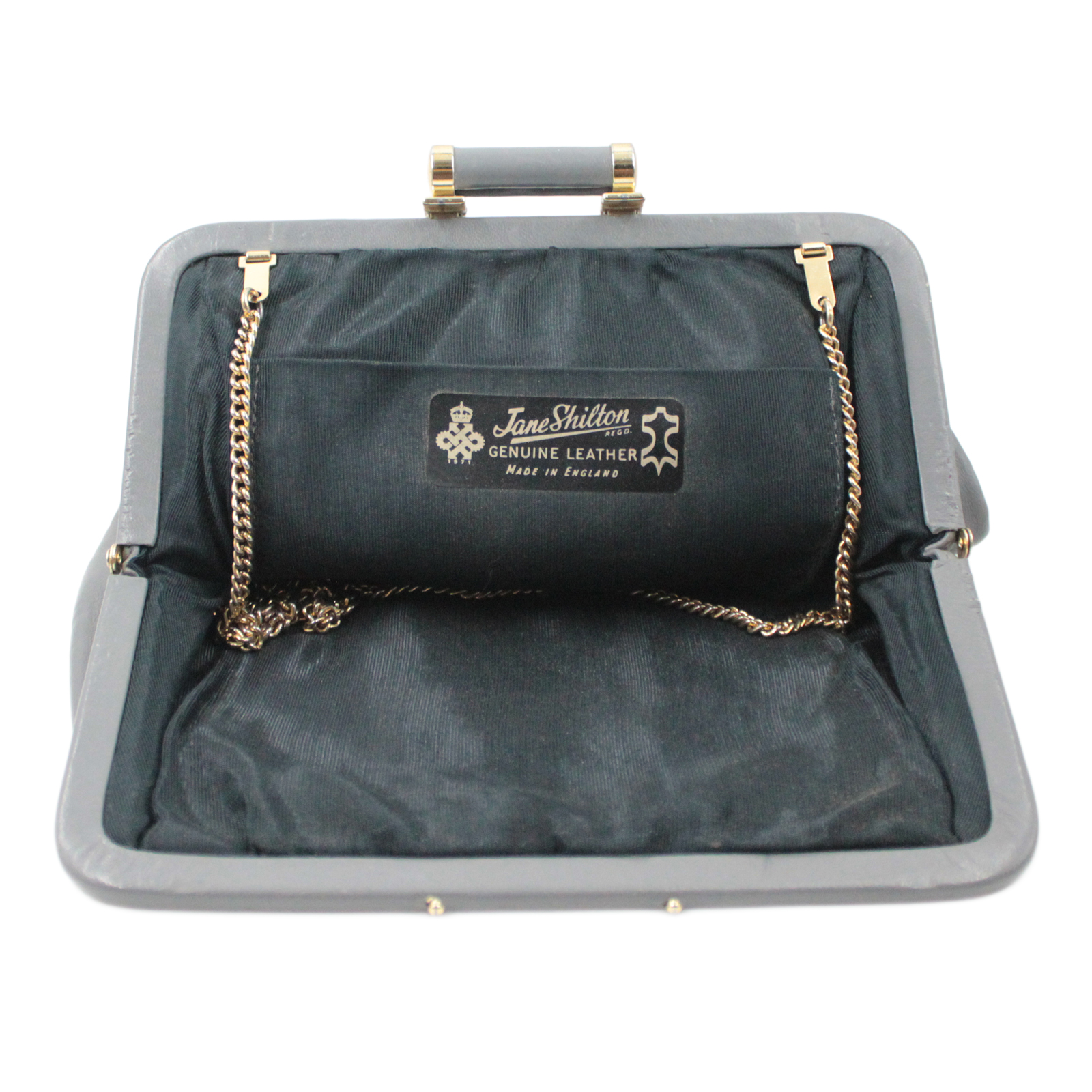 JANE SHILTON Smooth Vintage Leather Retro Grey & Gold Handbag JANE SHILTON Smooth Vintage Leather Retro Grey & Gold Handbag