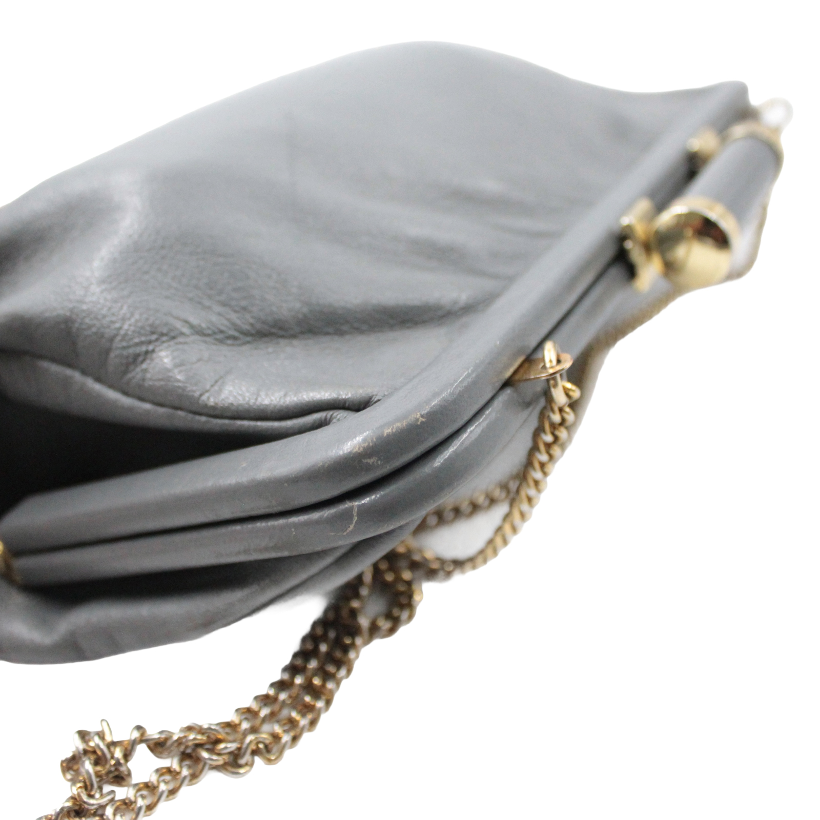 JANE SHILTON Smooth Vintage Leather Retro Grey & Gold Handbag JANE SHILTON Smooth Vintage Leather Retro Grey & Gold Handbag