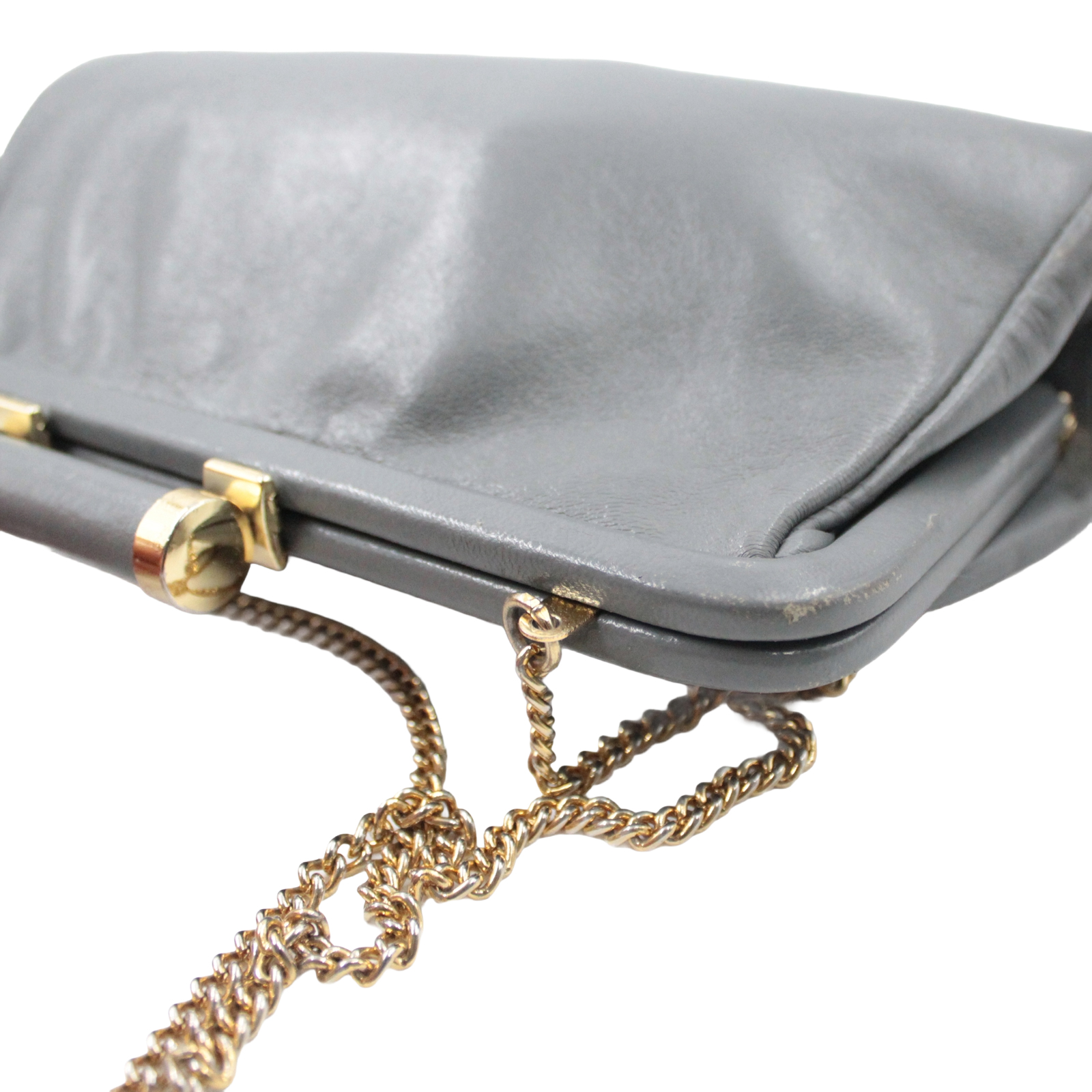 JANE SHILTON Smooth Vintage Leather Retro Grey & Gold Handbag JANE SHILTON Smooth Vintage Leather Retro Grey & Gold Handbag