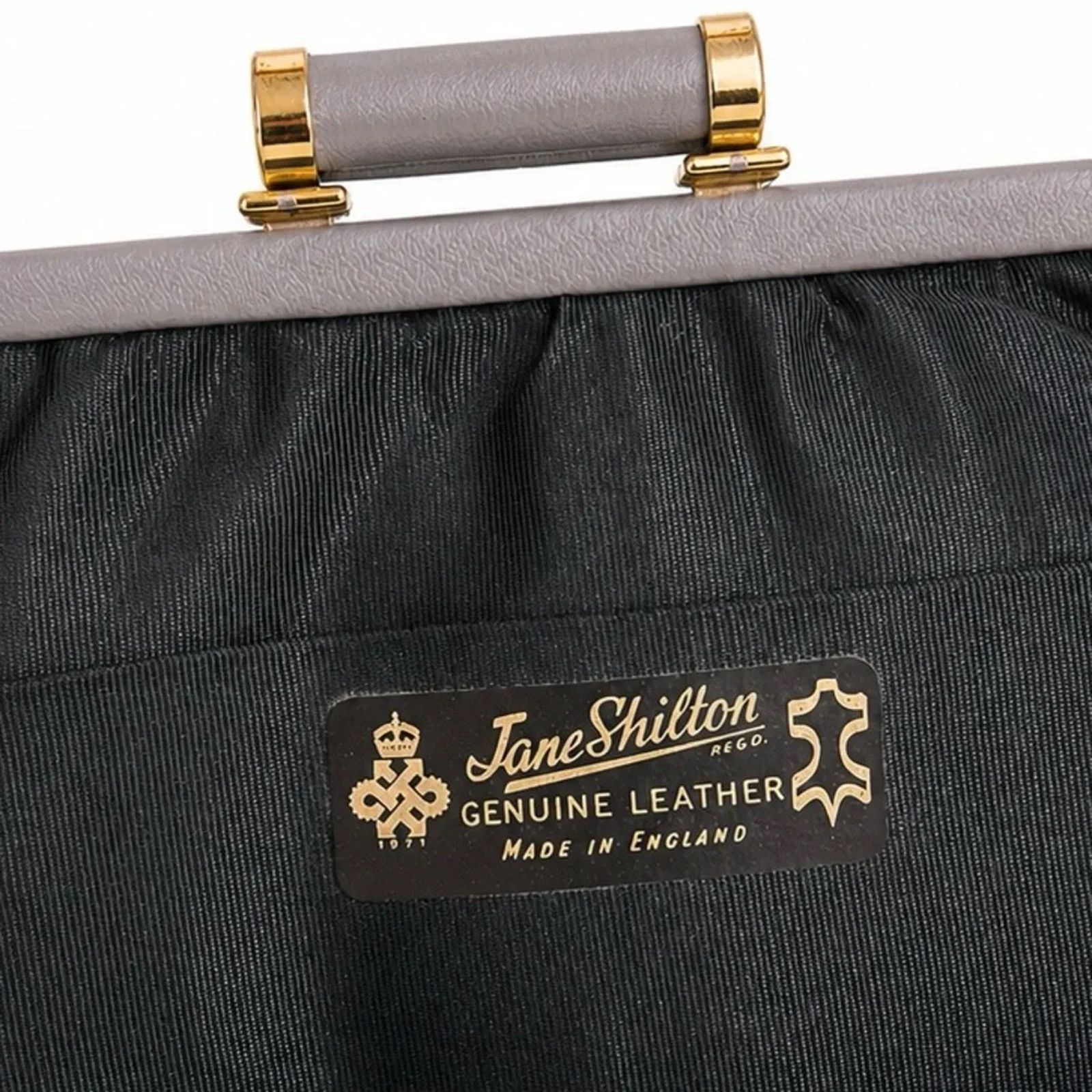 JANE SHILTON Smooth Vintage Leather Retro Grey & Gold Handbag JANE SHILTON Smooth Vintage Leather Retro Grey & Gold Handbag