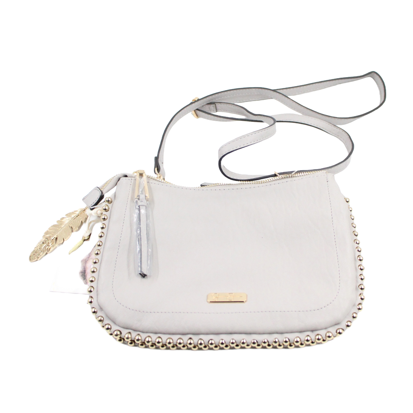 JESSICA SIMPSON Camille Faux Leather Gold Studded Crossbody Grey Bag JESSICA SIMPSON Camille Faux Leather Gold Studded Crossbody Grey Bag