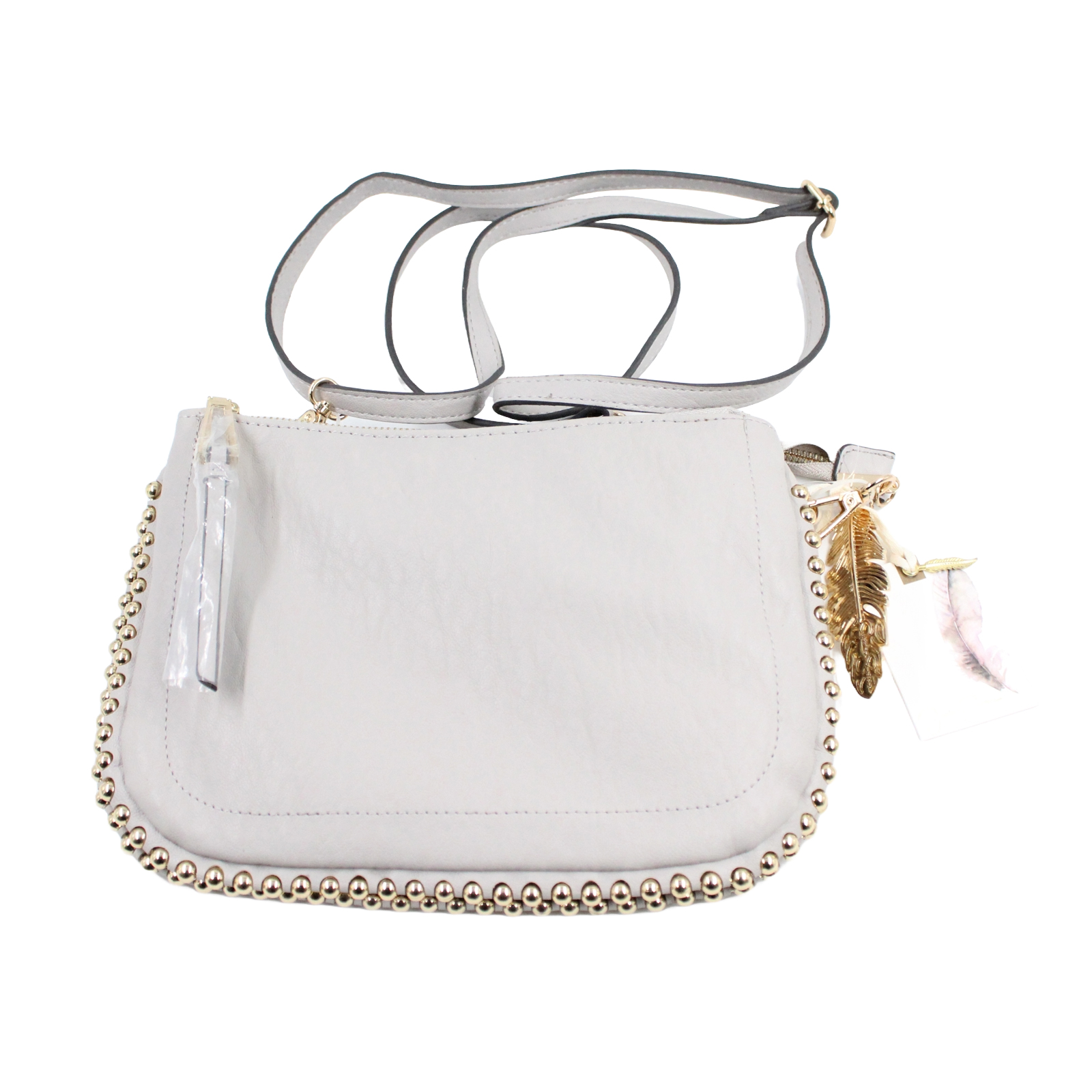JESSICA SIMPSON Camille Faux Leather Gold Studded Crossbody Grey Bag JESSICA SIMPSON Camille Faux Leather Gold Studded Crossbody Grey Bag
