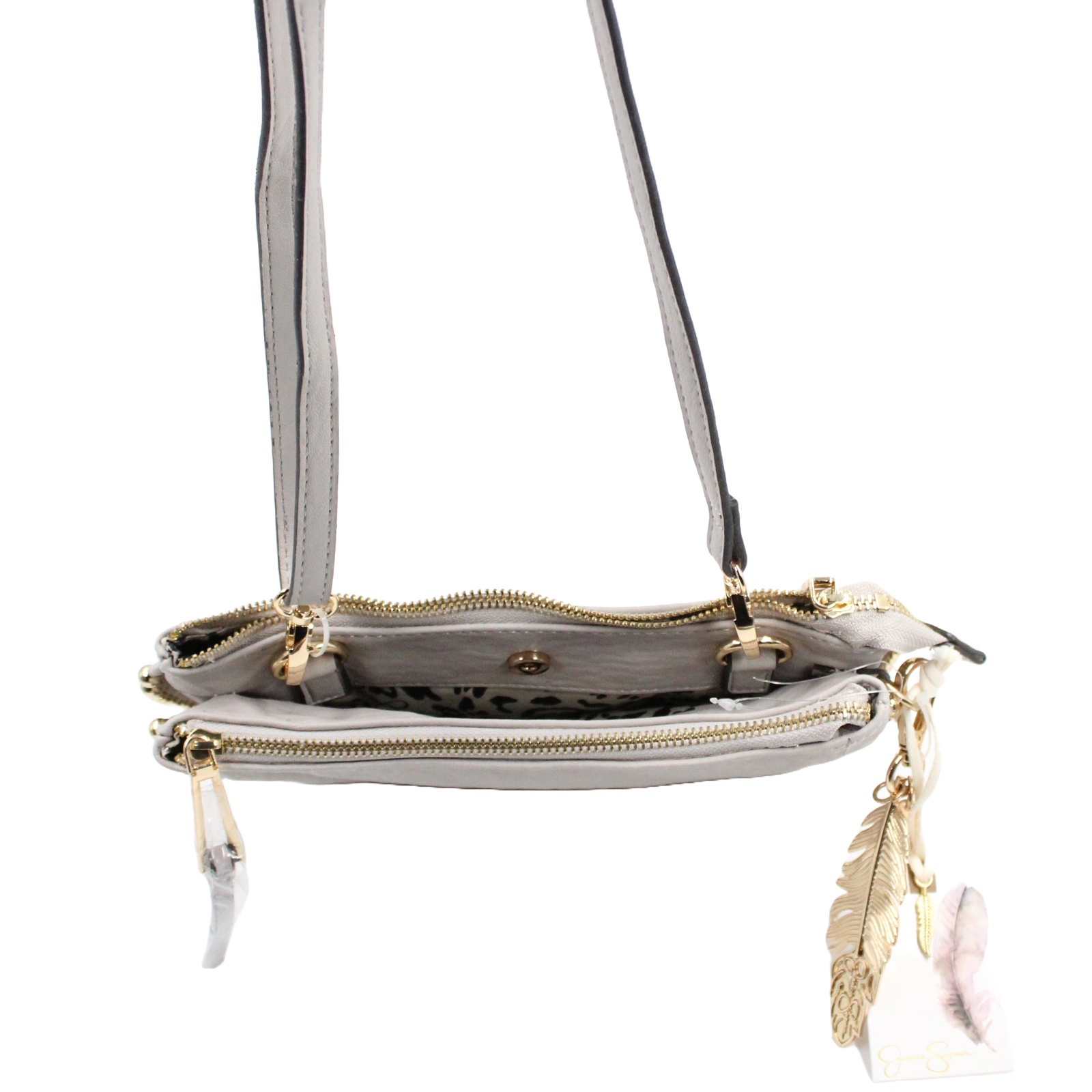JESSICA SIMPSON Camille Faux Leather Gold Studded Crossbody Grey Bag JESSICA SIMPSON Camille Faux Leather Gold Studded Crossbody Grey Bag
