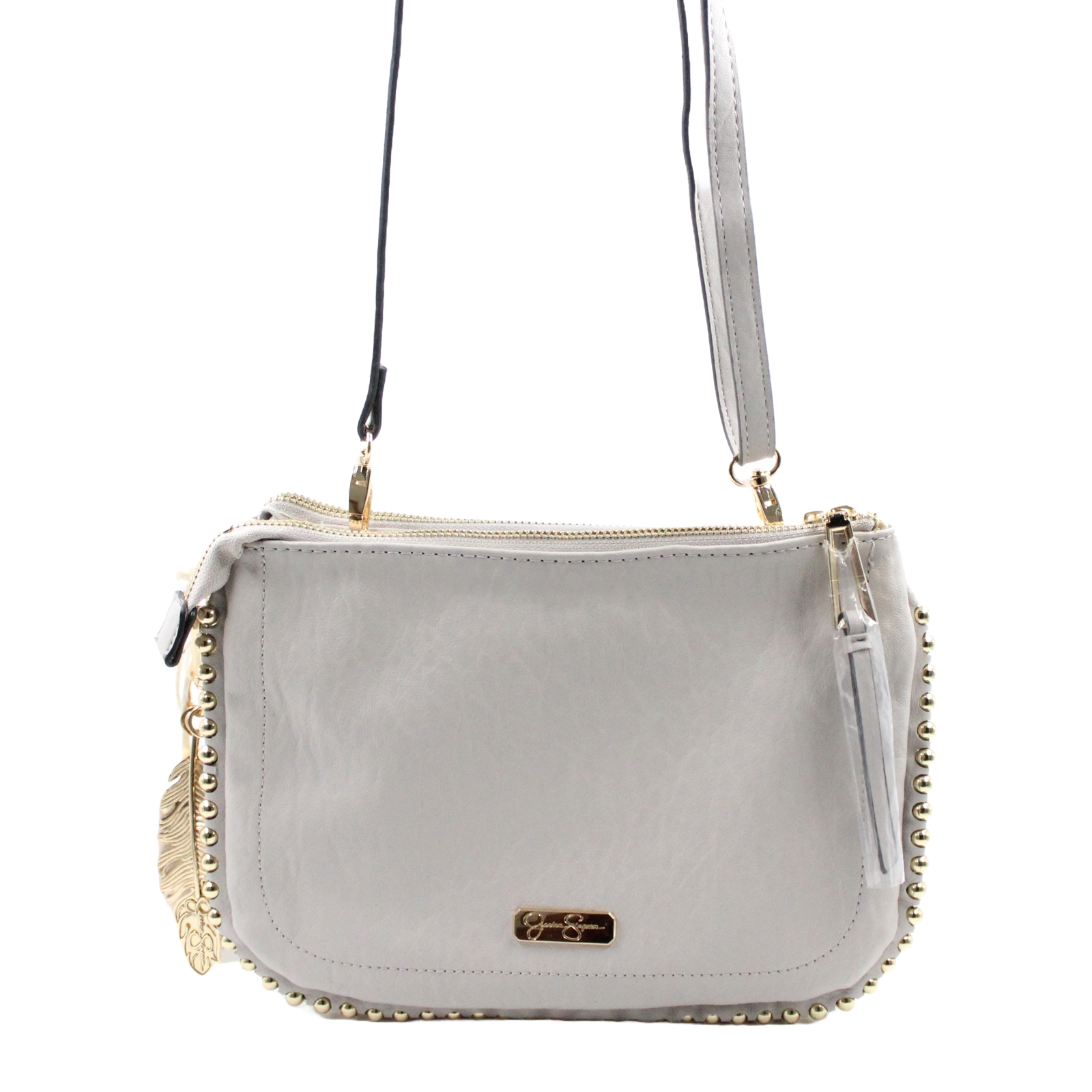 JESSICA SIMPSON Camille Faux Leather Gold Studded Crossbody Grey Bag JESSICA SIMPSON Camille Faux Leather Gold Studded Crossbody Grey Bag