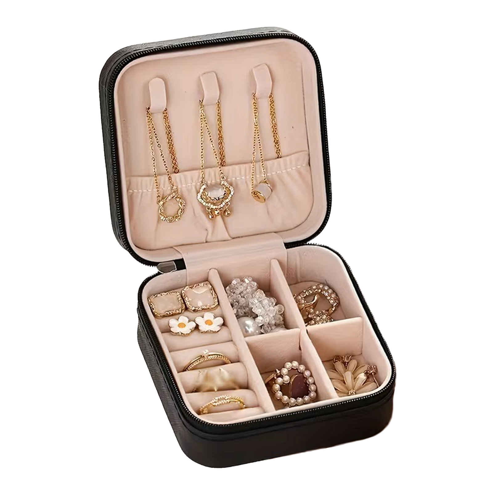 Small Travel Portable Jewellery Organizer Zipper Faux Leather Case