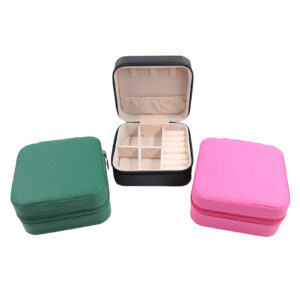 Small Travel Portable Jewellery Organizer Zipper Faux Leather Case