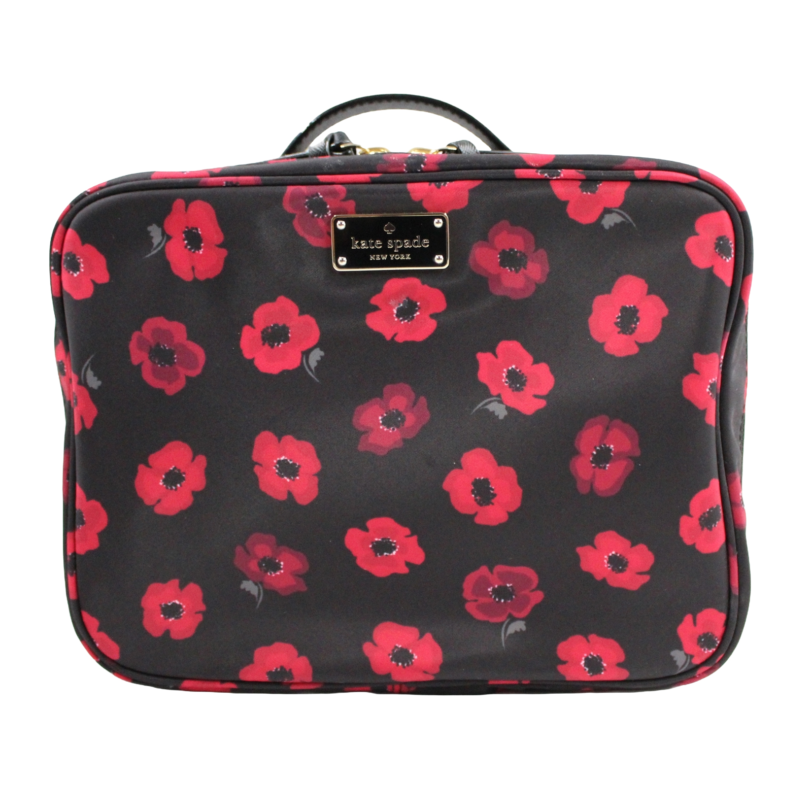 Kate Spade Poppy Floral Makeup Cosmetic Case Black Red Bag