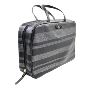 KATE SPADE Giana Haven Lane Travel Cosmetic Makeup Toiletry Black Silver Metallic Glitter Bag