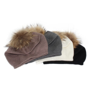 Cashmere Blend Knitted Faux Fur Pompom Beanie Hat