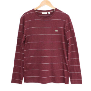 LACOSTE Slim Fit Cotton Crew Neck Long Sleeve Burgundy Stripe Top - Large LACOSTE Slim Fit Cotton Crew Neck Long Sleeve Burgundy Stripe Top - Large