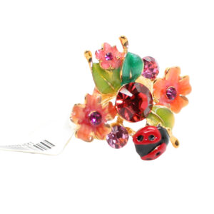Ladybug Floral Multi-colour Gold Tone Fashion Jewellry Ring - Size 8