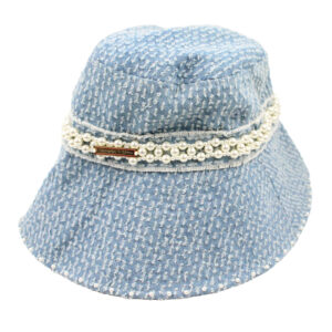 LAURENCE & CHICO Vintage Pearl Decorated Lined Denim Blue Jean Bucket Hat