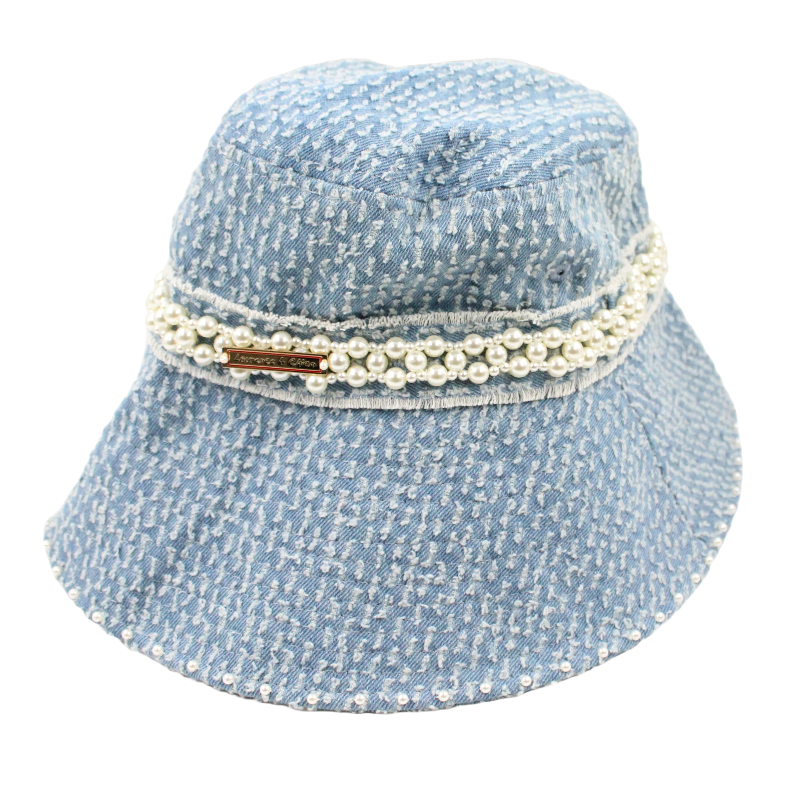 LAURENCE & CHICO Vintage Pearl Decorated Lined Denim Blue Jean Bucket Hat