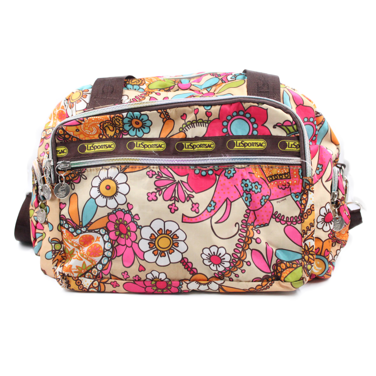 LESPORTSAC TOKIDOKI Floral Brown Multi-color Shoulder Crossbody Bag LESPORTSAC TOKIDOKI Floral Brown Multi-color Shoulder Crossbody Bag