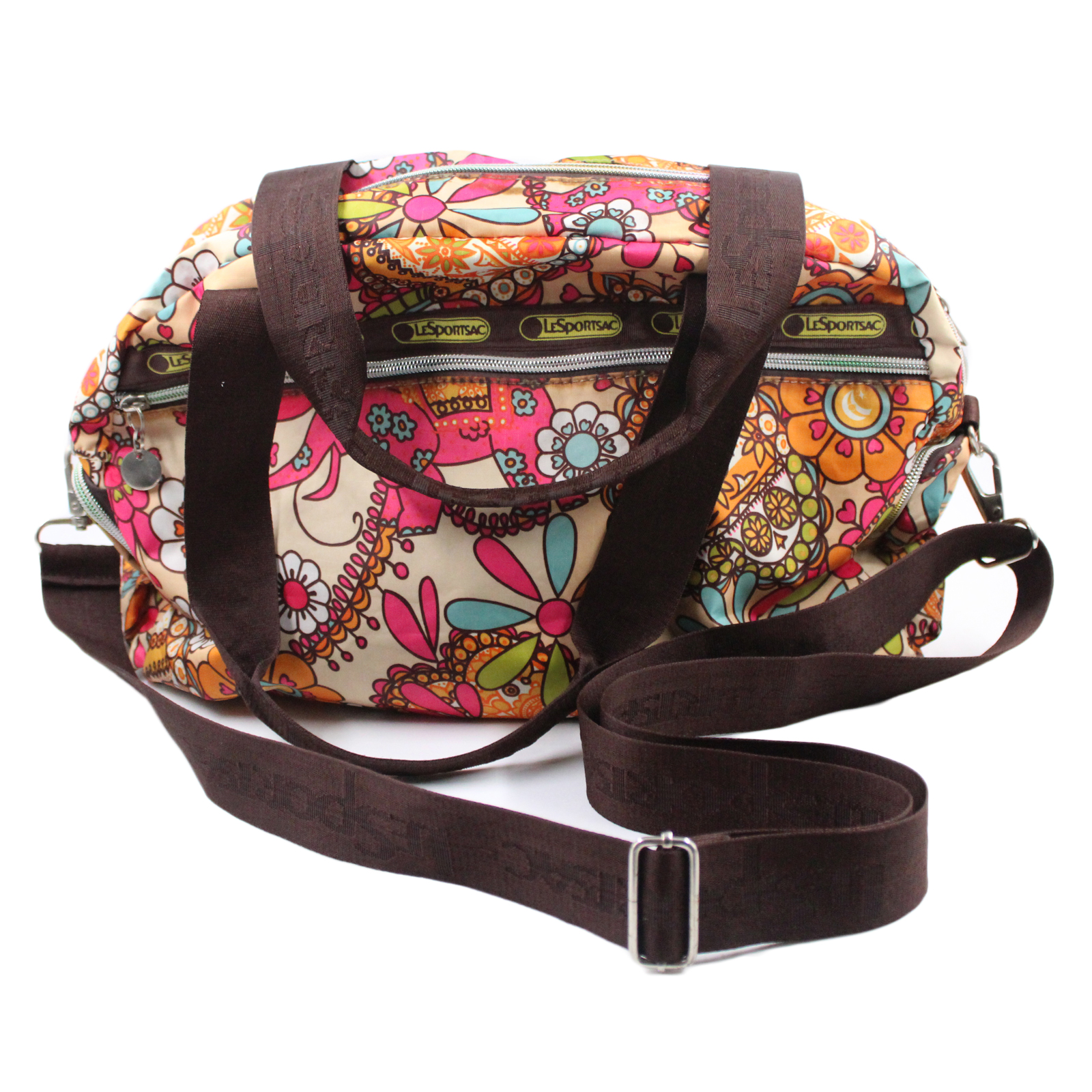 LESPORTSAC TOKIDOKI Floral Brown Multi-color Shoulder Crossbody Bag LESPORTSAC TOKIDOKI Floral Brown Multi-color Shoulder Crossbody Bag