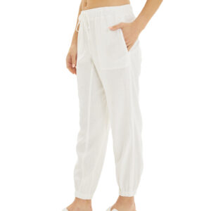 Love Tree Linen Blend Elastic Waist Off-White Jogger Pants