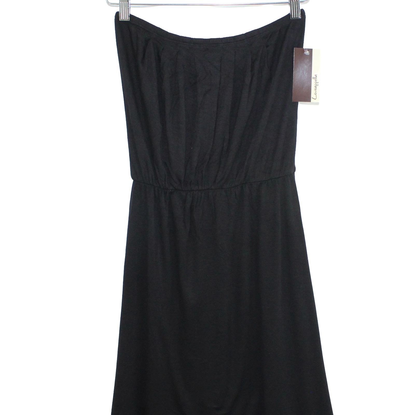 LOVEAPPELLA Rayon Blend Strapless Elastic Waist Hi-Low Black Dress