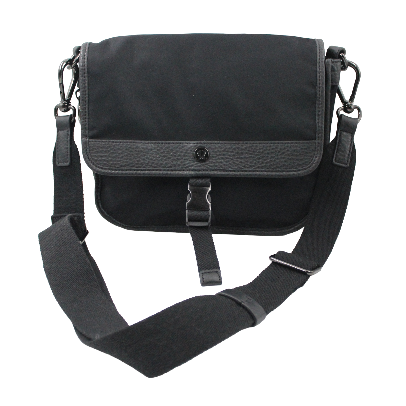 LULULEMON Now & Always Leather Trim Expandable Crossbody Shoulder Black Bag LULULEMON Now & Always Leather Trim Expandable Crossbody Shoulder Black Bag