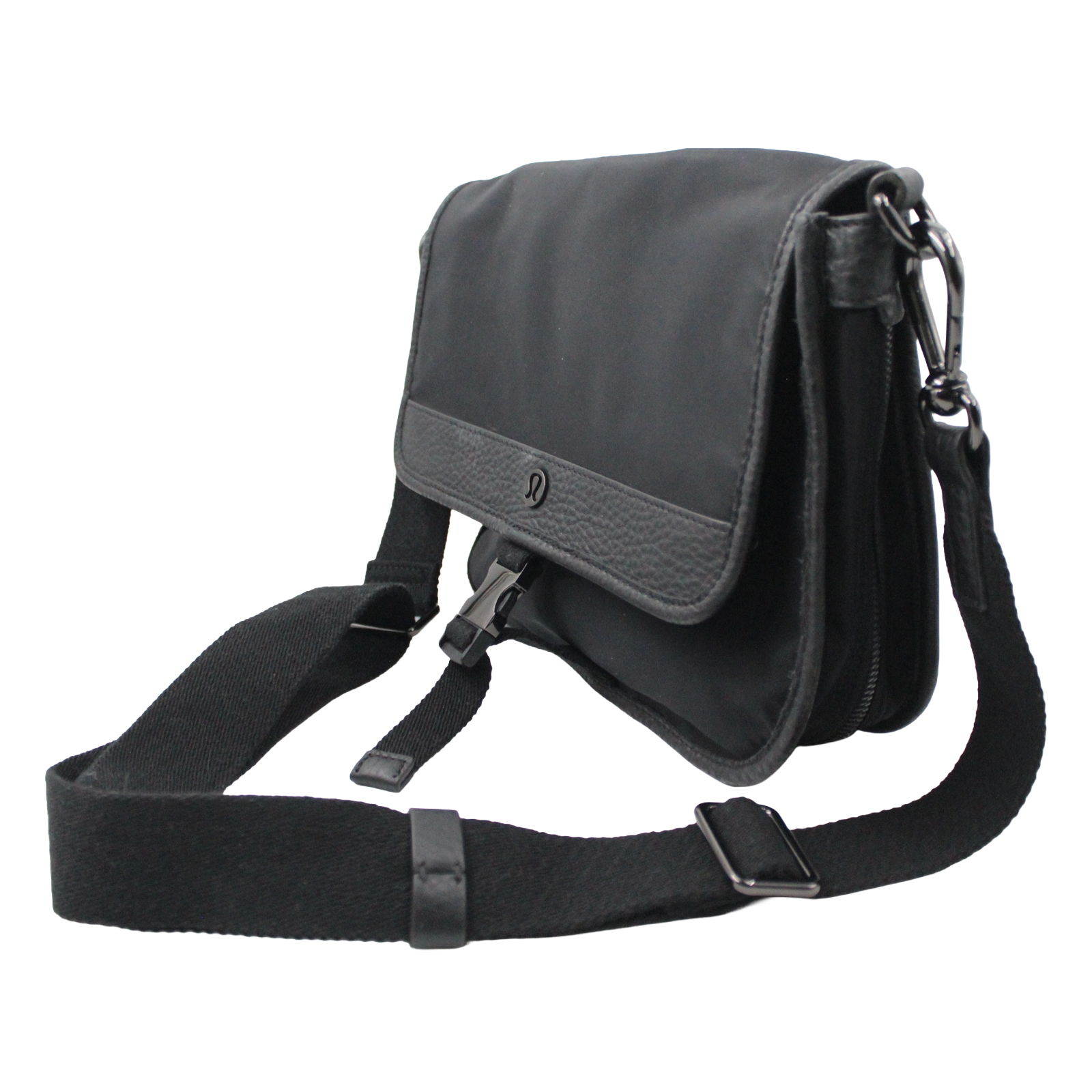 LULULEMON Now & Always Leather Trim Expandable Crossbody Shoulder Black Bag LULULEMON Now & Always Leather Trim Expandable Crossbody Shoulder Black Bag