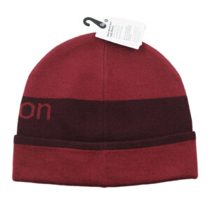 LULULEMON Merino Wool Blend Rib Knit Logo Wine Colour Block Beanie Hat - L/XL