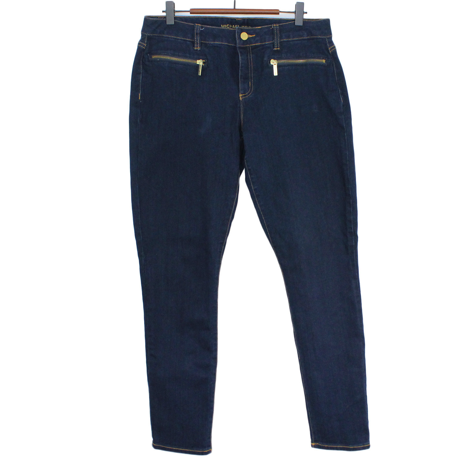 MICHAEL KORS Cotton Blend Overdyed Indigo Tapered Blue Jeans - Size 8 MICHAEL KORS Cotton Blend Overdyed Indigo Tapered Blue Jeans - Size 8
