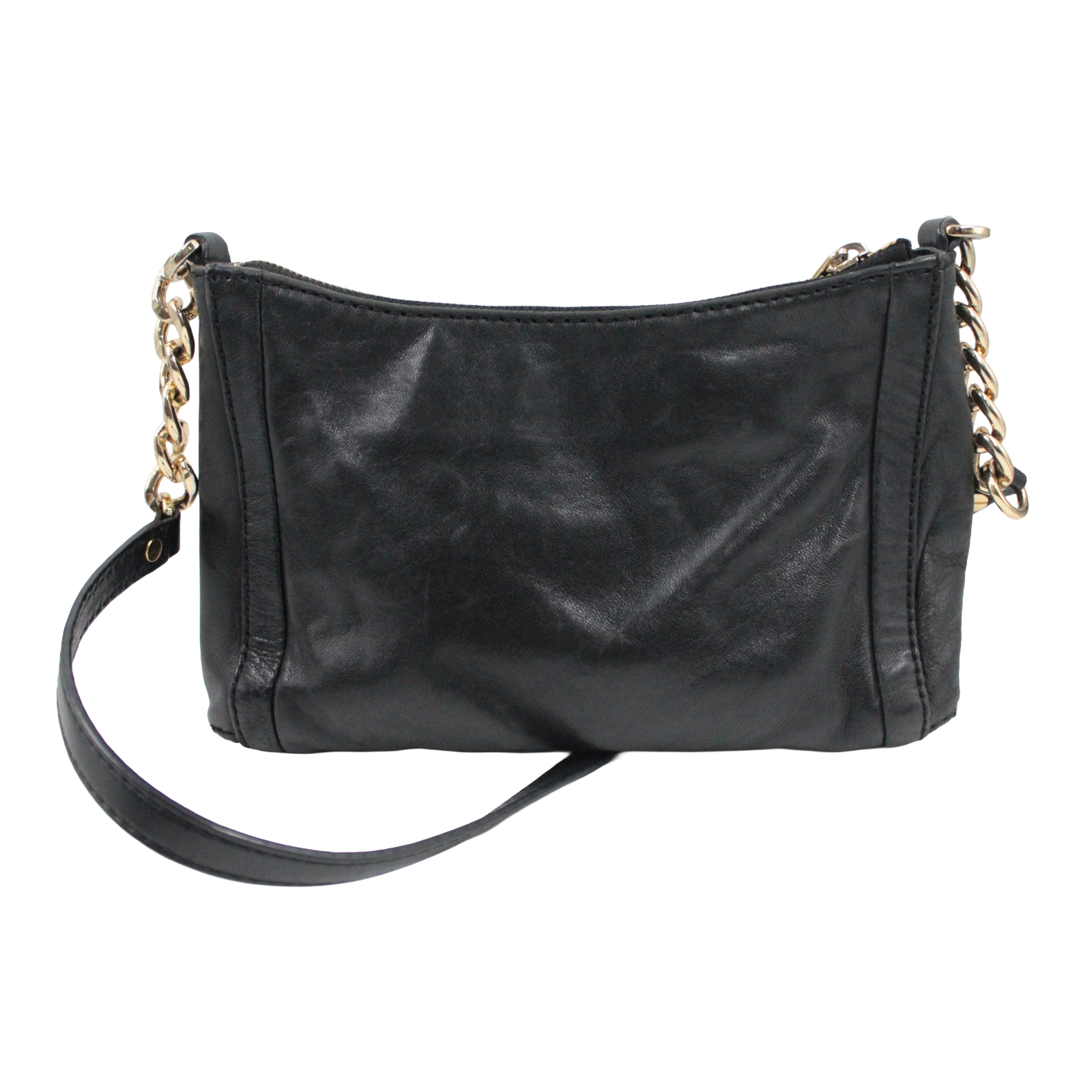 MICHAEL KORS Leather Zip Top Crossbody Gold Accent Black Bag MICHAEL KORS Leather Zip Top Crossbody Gold Accent Black Bag