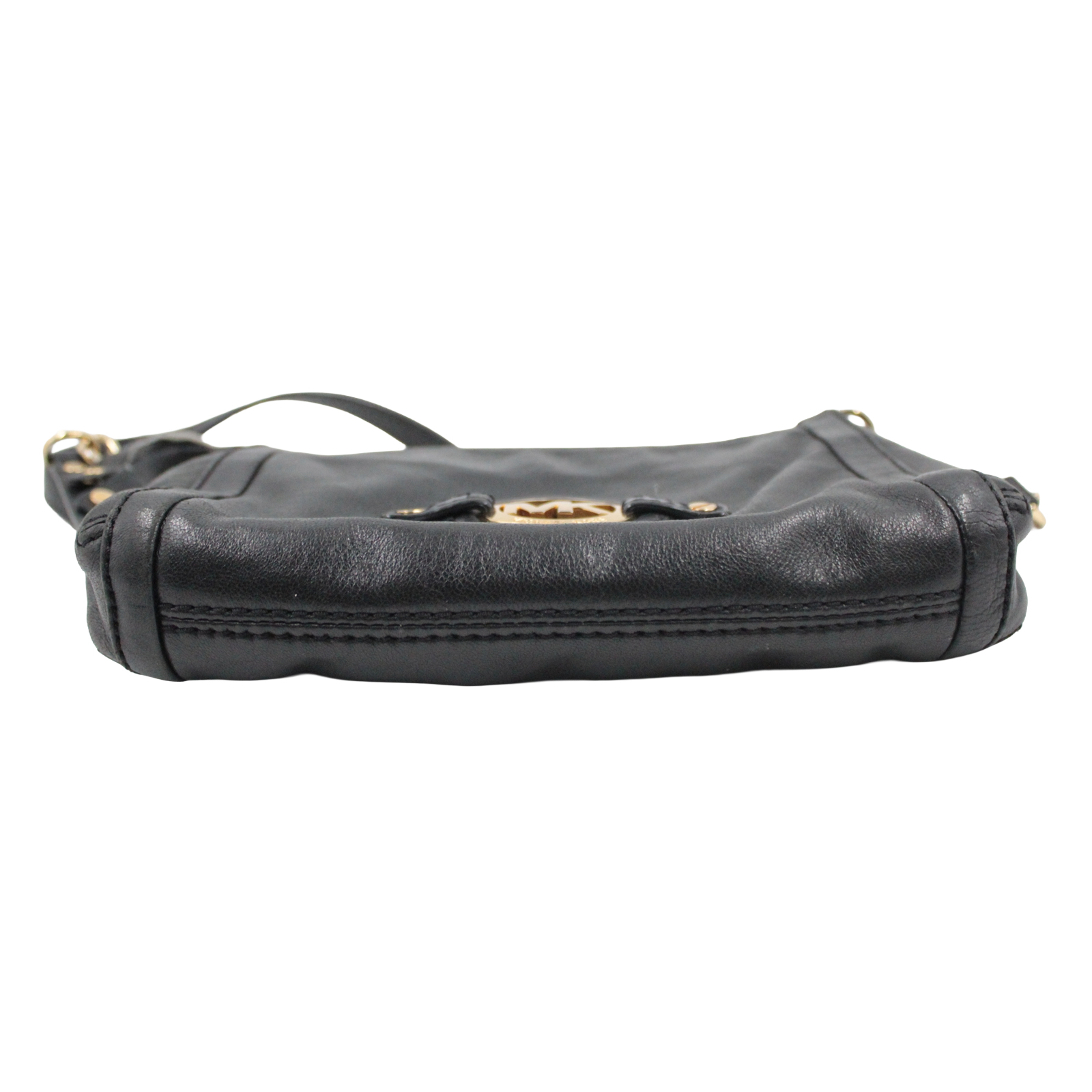 MICHAEL KORS Leather Zip Top Crossbody Gold Accent Black Bag MICHAEL KORS Leather Zip Top Crossbody Gold Accent Black Bag