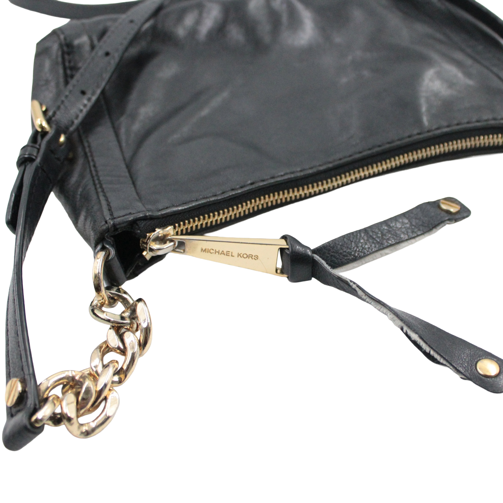 MICHAEL KORS Leather Zip Top Crossbody Gold Accent Black Bag MICHAEL KORS Leather Zip Top Crossbody Gold Accent Black Bag