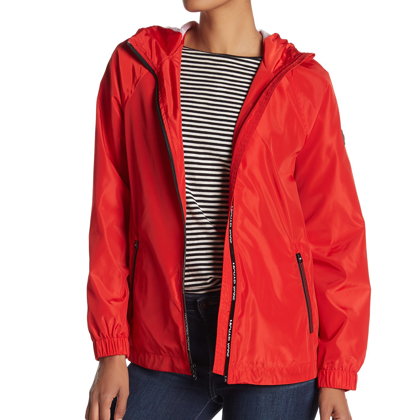 MICHAEL KORS Windbreaker Hooded Full Zip Lightweight Red Jacket