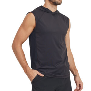 Mono B Hoodie Sleeveless Perforated Sides Hi-Lo Black Muscle Tank