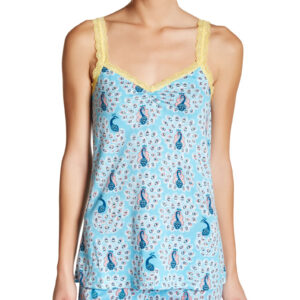 MUNKI MUNKI Cotton Blend Lace Trim Animal Print Lounge Sleepwear Tank Top
