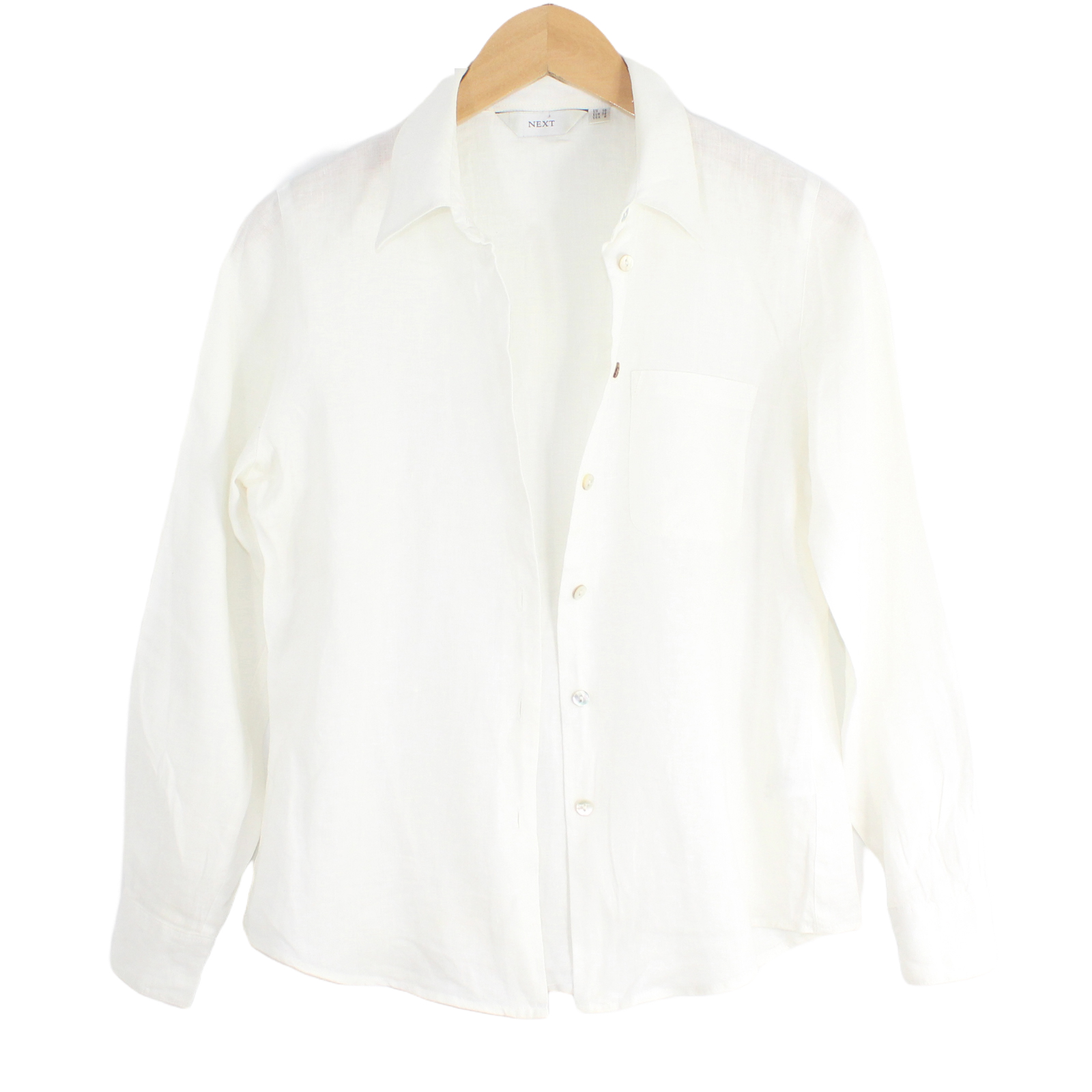 NEXT Linen Long Sleeve Button Front White Shirt - Size 6