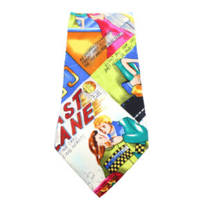 Nicole Miller 100% Silk Vintage Hand Sewn Fast Lane Graphic Multi-Color Neck Tie