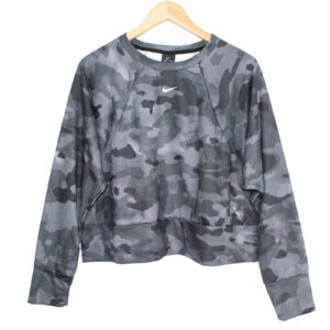 NIKE Dry Fit Crop Long Sleeve Relaxed Fit Grey Camo Sweatshirt - Large