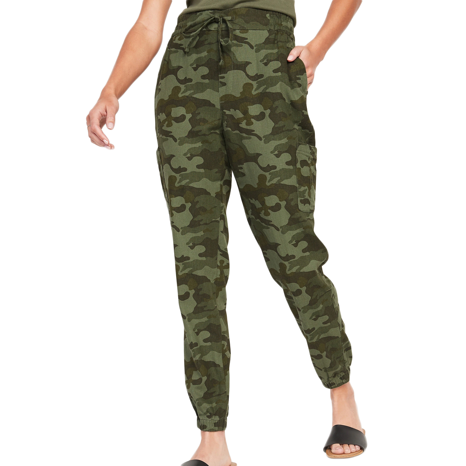 OLD NAVY High Waist Linen Blend Green Camouflage Jogger Pants