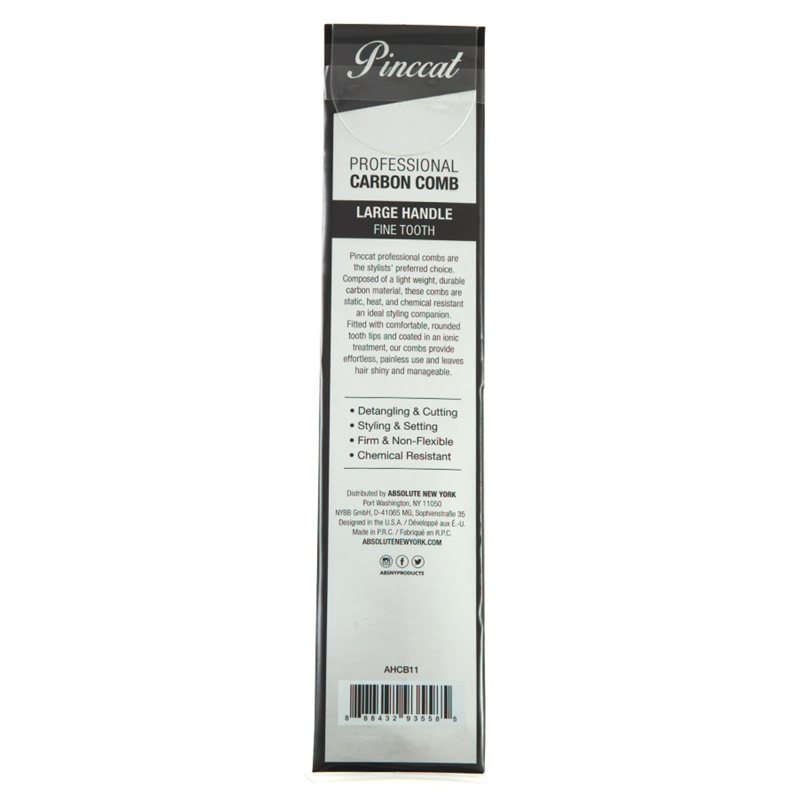 PINCCAT Professional Carbon Firm Large Handle Black Hair Comb - AHCB11 - 8.5" PINCCAT Professional Carbon Firm Large Handle Black Hair Comb - AHCB11 - 8.5"