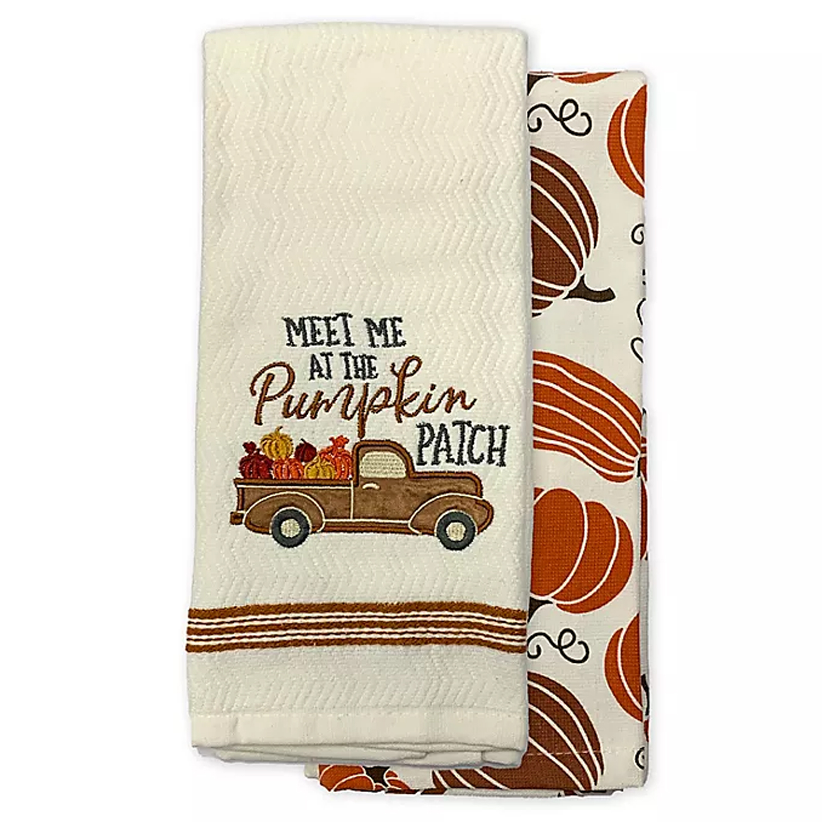 Pumpkin Patch Cotton Beige Multi-color Kitchen Tea Towel - Set of 2
