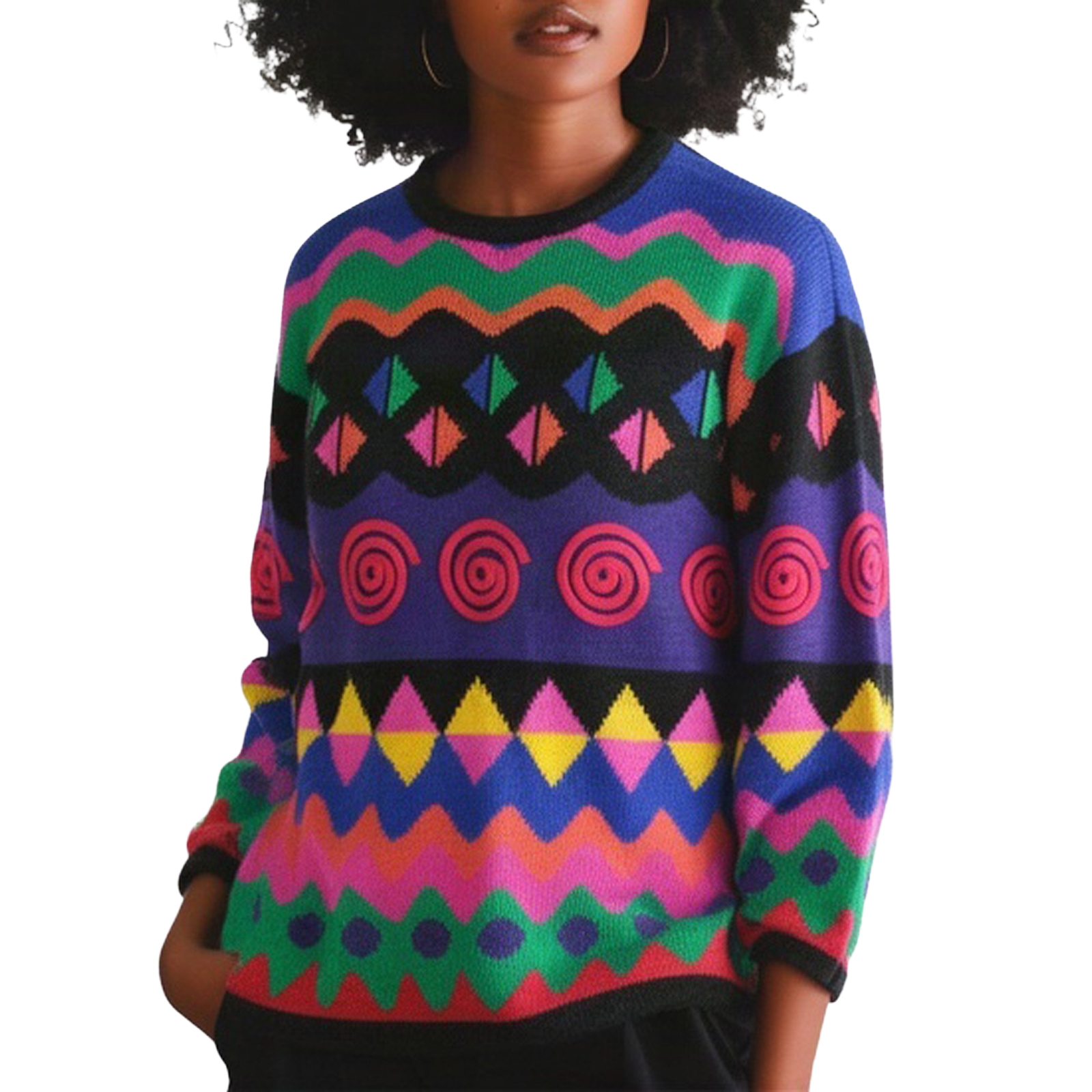 RAFAELLA Vintage Ramie Wool Cotton Blend Crewneck Multi-color Sweater - Small