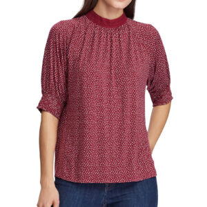 RALPH LAUREN Viscose Blend Short Sleeve Mock Neck Red Top - Large