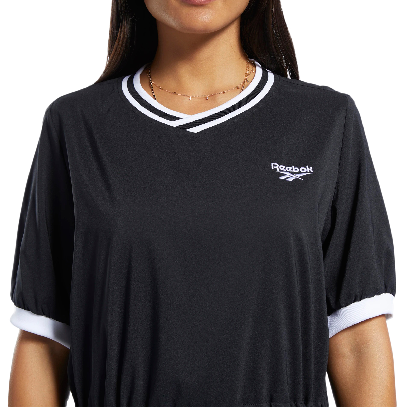 REEBOK Robe Classics v-Neck Relaxed Fit Black White Tennis Dress REEBOK Robe Classics v-Neck Relaxed Fit Black White Tennis Dress