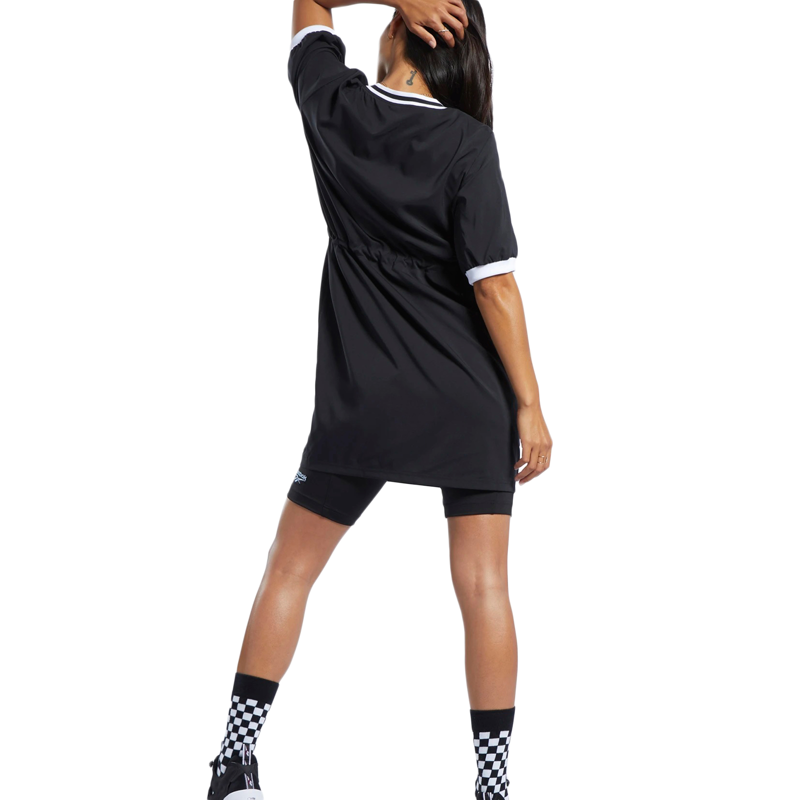 REEBOK Robe Classics v-Neck Relaxed Fit Black White Tennis Dress REEBOK Robe Classics v-Neck Relaxed Fit Black White Tennis Dress