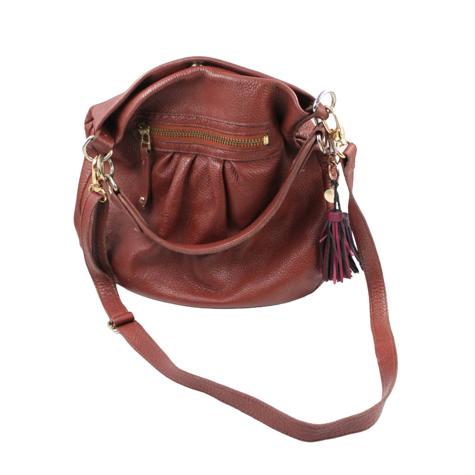 ROOTS Buttery Soft Pebbled Leather Shoulder Crossbody Brown Bag