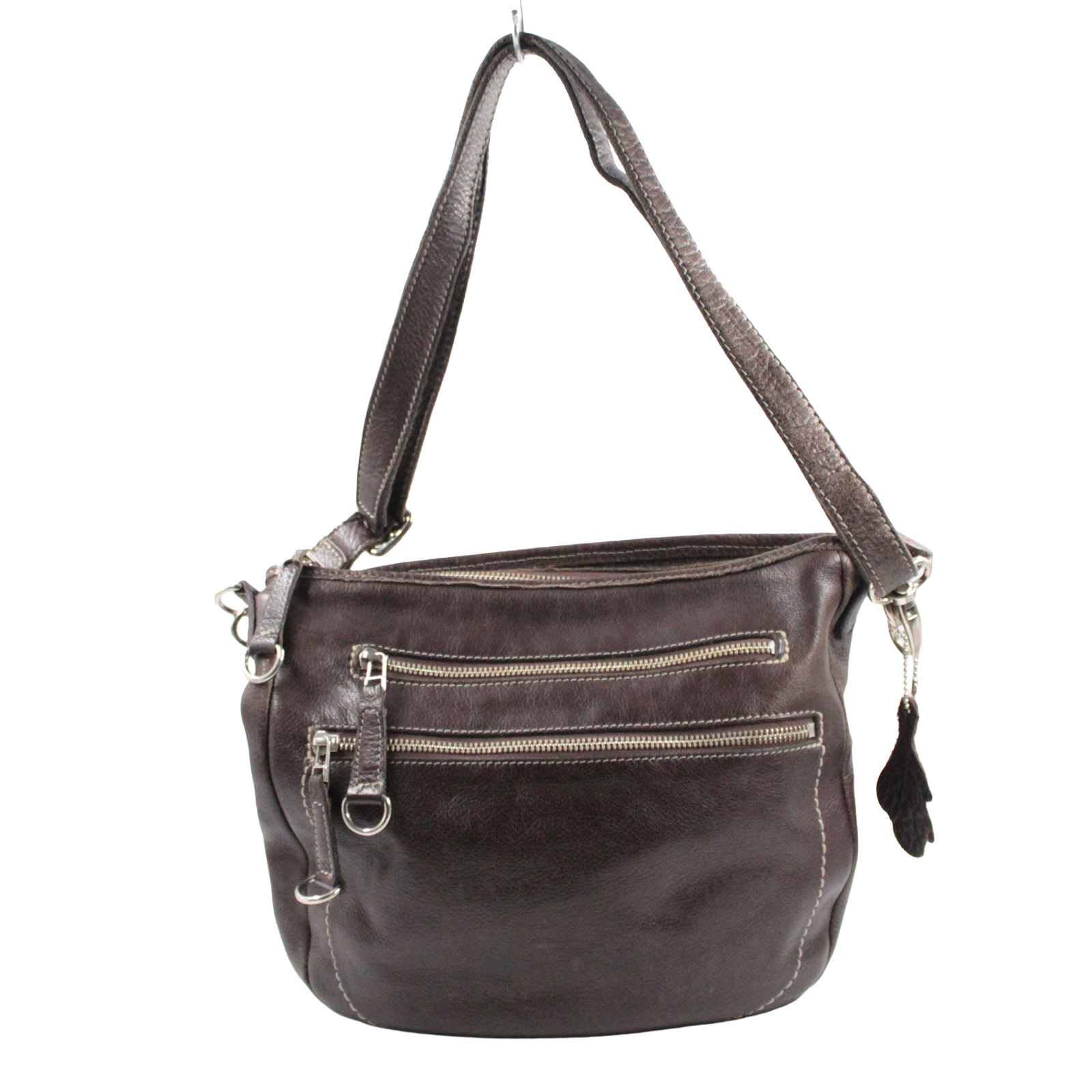 ROOTS Soft Pebbled Leather Shoulder Crossbody Zip Top Brown Bag ROOTS Soft Pebbled Leather Shoulder Crossbody Zip Top Brown Bag